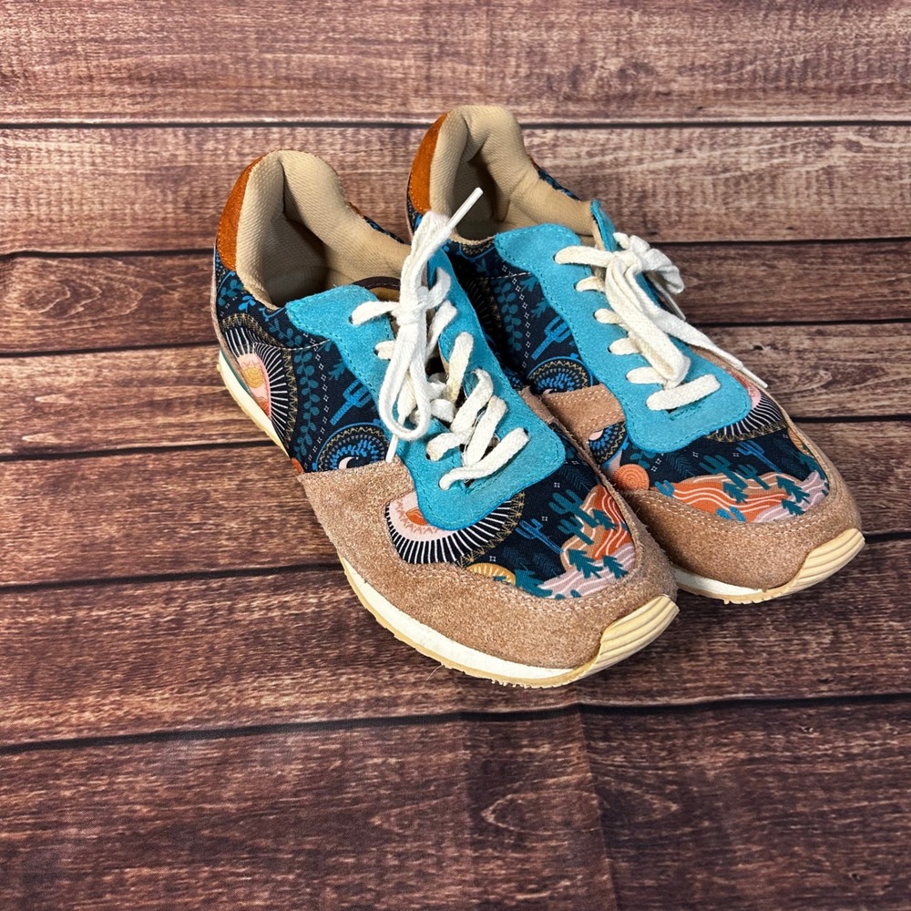 Inkkas Socorro Women 11 Desert Cactus Suede Low Top Jogger Sneakers Tan Teal